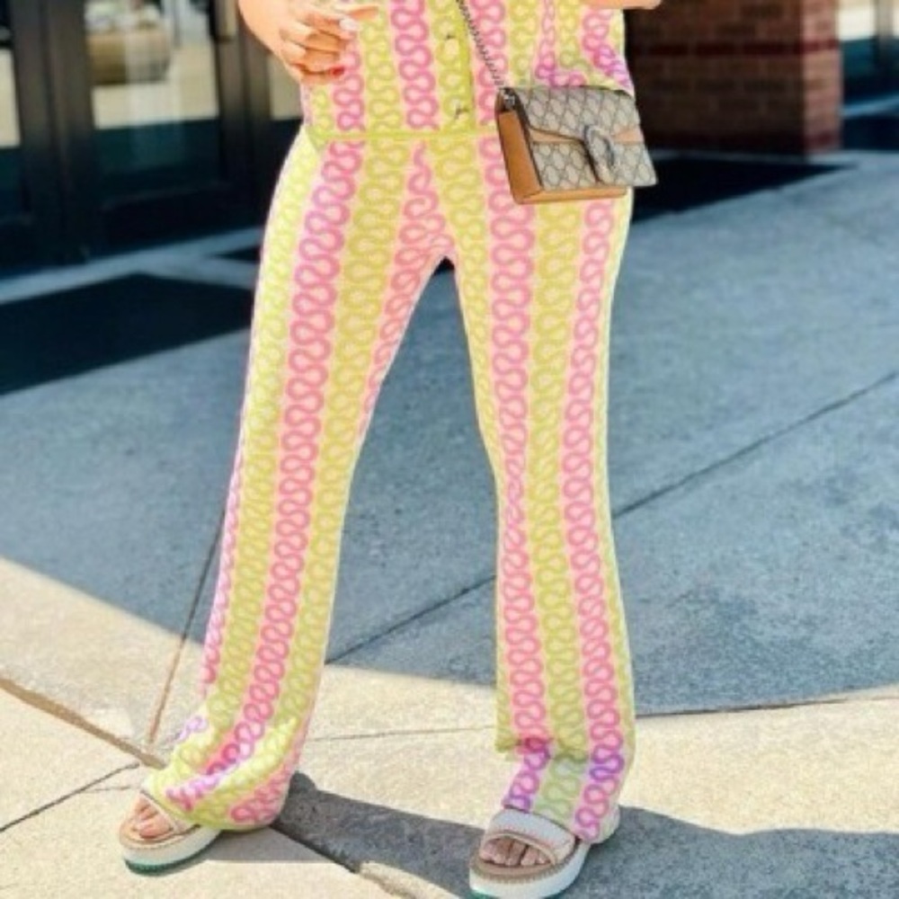 House of Harlow 1960 Pink and Green Patterned Flare Pants